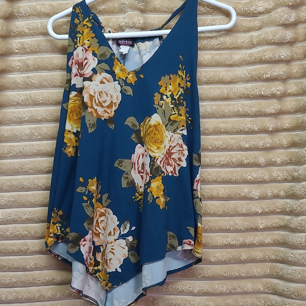 Blue Asymmetrical Sleeveless Tank Top